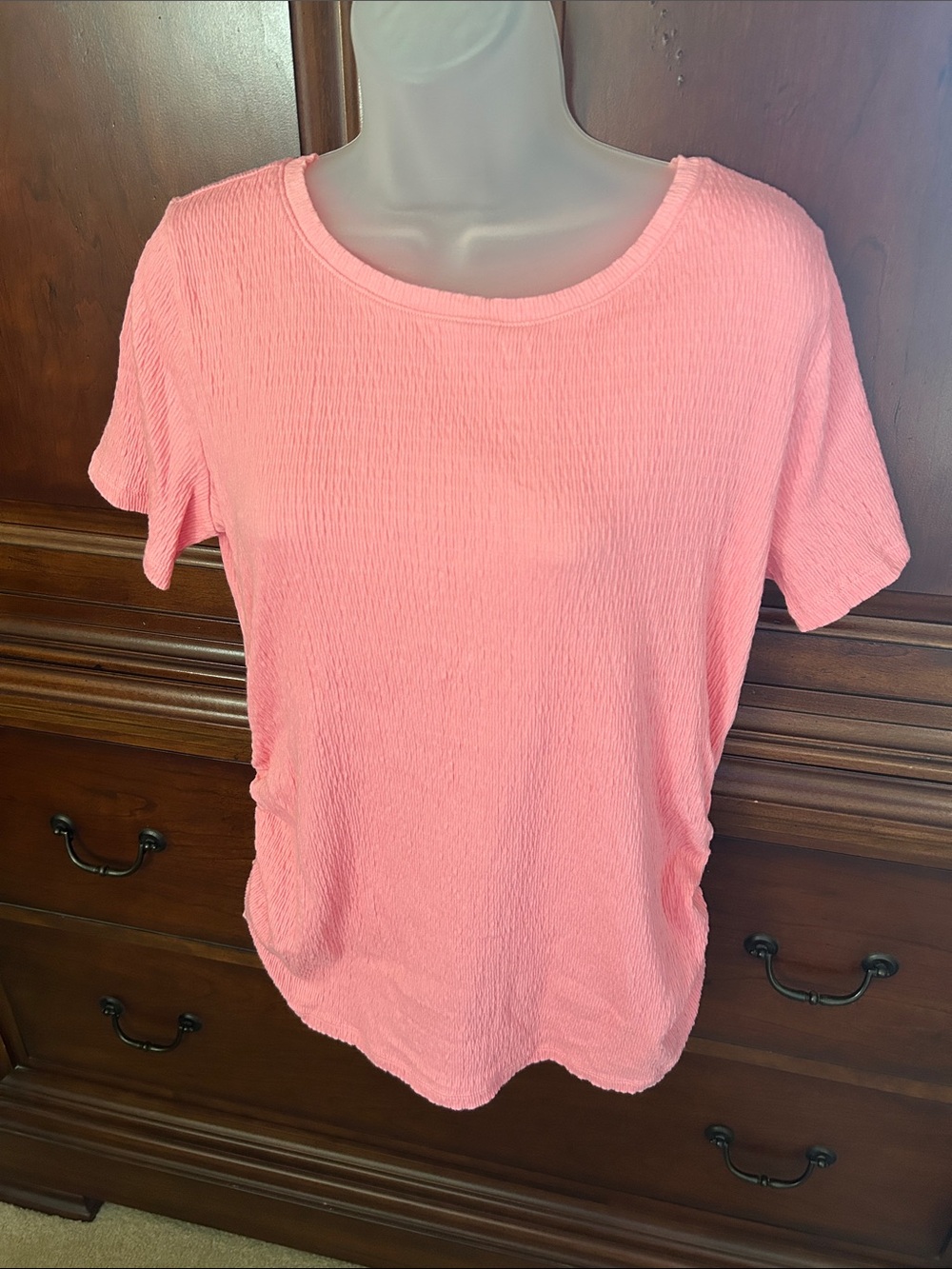 Talbots Coral Pink Short Sleeve Textured Tee w/Side Ruching